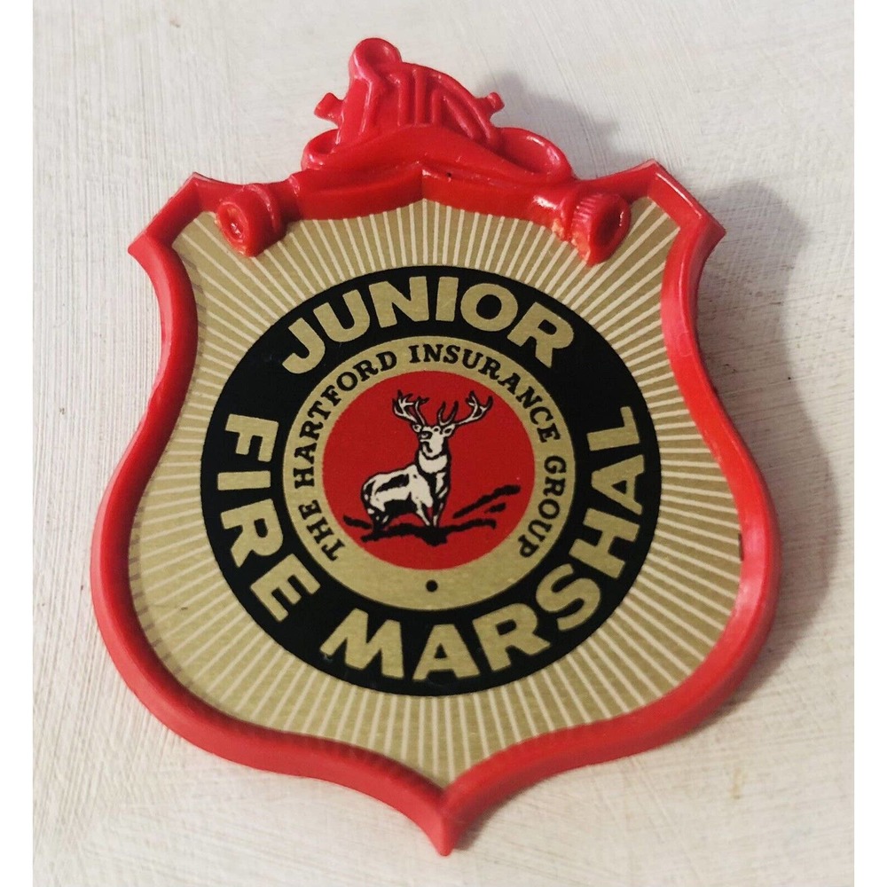 Vintage 1965 Hartford Insurance Junior Fire Marshal Badge Lapel Pin Helmet Hose